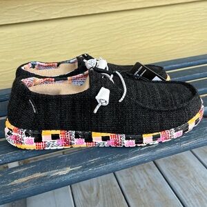 Wendy Style Hey Dudes in the color Black Geo Size Women’s US 9
